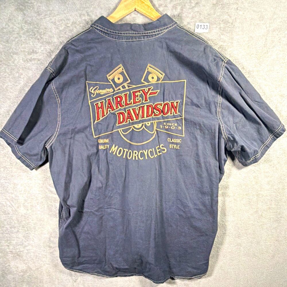 Harley-Davidson Men’s Gray Solid Short Sleeve Button-Up Shirt Pockets 3XL